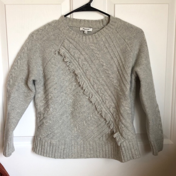 Madewell Merino Wool cable knit fringe Sweater. Extra fine 100% merino wool. EUC - Picture 2 of 10